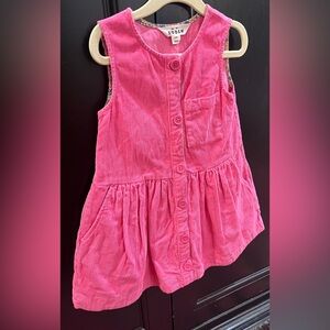 Mini Boden Button Pink Corduroy Pinafore Dress w/ Pockets Size 2/3